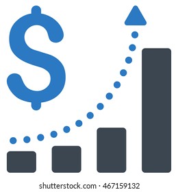 Sales Growth icon. Vector style is bicolor flat iconic symbol with rounded angles, smooth blue colors, white background.