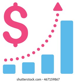 Sales Growth icon. Vector style is bicolor flat iconic symbol with rounded angles, pink and blue colors, white background.