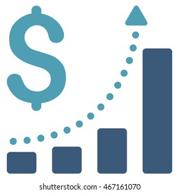Sales Growth icon. Vector style is bicolor flat iconic symbol with rounded angles, cyan and blue colors, white background.