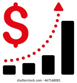 Sales Growth icon. Vector style is bicolor flat iconic symbol with rounded angles, intensive red and black colors, white background.