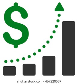 Sales Growth icon. Vector style is bicolor flat iconic symbol with rounded angles, green and gray colors, white background.