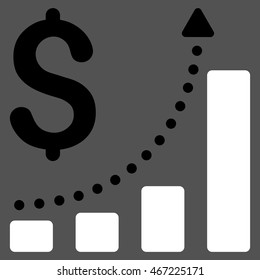 Sales Growth icon. Vector style is bicolor flat iconic symbol with rounded angles, black and white colors, gray background.