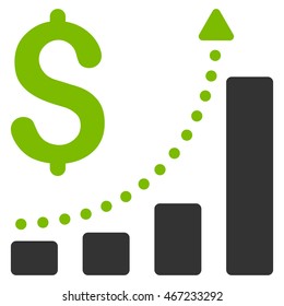 Sales Growth icon. Vector style is bicolor flat iconic symbol with rounded angles, eco green and gray colors, white background.