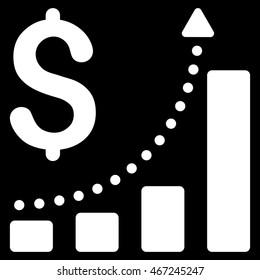 Sales Growth icon. Vector style is flat iconic symbol with rounded angles, white color, black background.