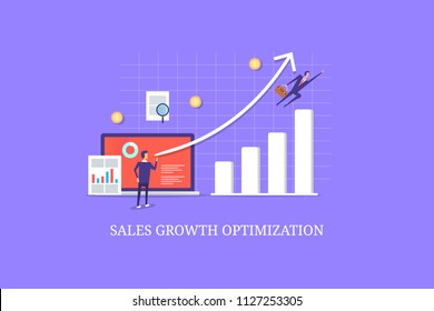 Sales growth optimization, Business growing idea, Marketing strategy - flat vector banner
