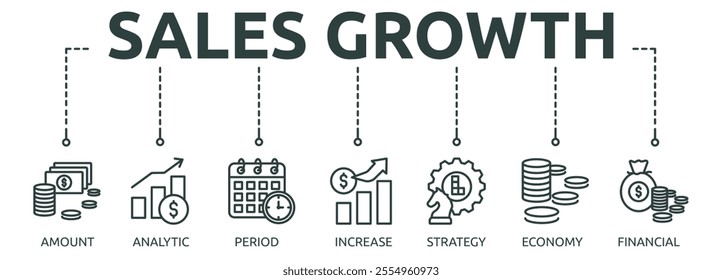 sales growth outline banner icon of amount, analytic, period, increase, strategy, economy, financial