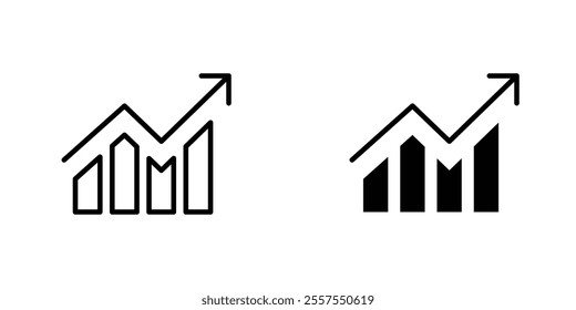 Sales growth outlined and solid icon vector collection.