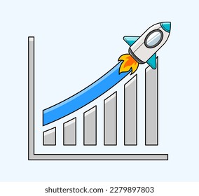 Sales growth rocket chart. Business financial start up growth success concept