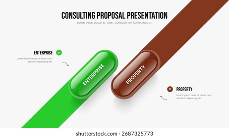 Ilustración vectorial de diseño de diapositivas de crecimiento de ventas. Innovación creativa Plantilla de presentación de diapositivas de dos opciones. Modern Forecast 2 Step Infografía Diseño del marco.