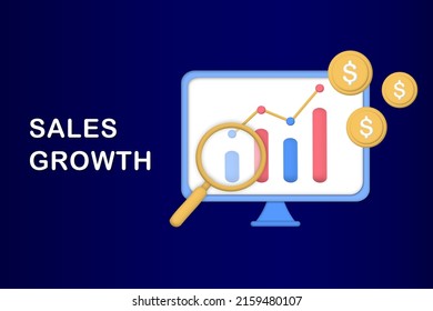 Sales growth template. Business strategy, financial analytics, profit increasing, sales manager, accounting, sales promotion, marketing and operation concept. 3d minimalist vector illustration.