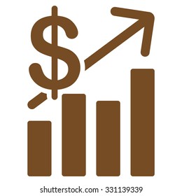 Sales Growth vector icon. Style is flat brown symbol, rounded angles, white background.