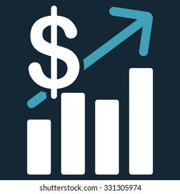 Sales Growth vector icon. Style is flat bicolor blue and white symbol, rounded angles, dark blue background.