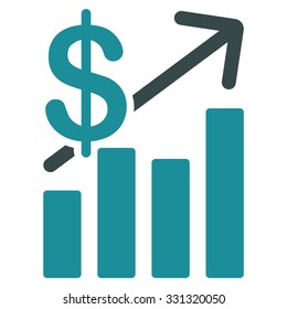 Sales Growth vector icon. Style is flat bicolor soft blue symbol, rounded angles, white background.