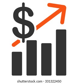 Sales Growth vector icon. Style is flat bicolor orange and gray symbol, rounded angles, white background.