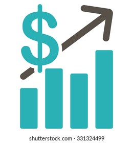 Sales Growth vector icon. Style is flat bicolor grey and cyan symbol, rounded angles, white background.