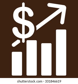 Sales Growth vector icon. Style is flat white symbol, rounded angles, brown background.