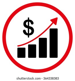 Sales Growth vector icon. Style is bicolor flat circled symbol, intensive red and black colors, rounded angles, white background.