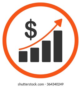 Sales Growth vector icon. Style is bicolor flat circled symbol, orange and gray colors, rounded angles, white background.