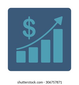 Sales Growth vector icon. This flat rounded square button uses cyan and blue colors and isolated on a white background.