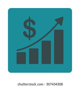 Sales Growth vector icon. This flat rounded square button uses soft blue colors and isolated on a white background.