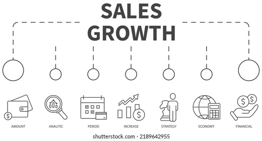 sales growth Vector Illustration concept. Banner with icons and keywords . sales growth symbol vector elements for infographic web