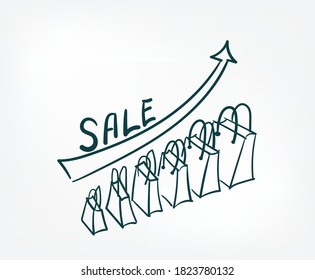 sales growth vector sign abstract line doodle isolated lettering hand drawn