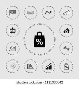 Sales icon. collection of 13 sales filled and outline icons such as chart, graph, sale, shopping sale, chart on display. editable sales icons for web and mobile.
