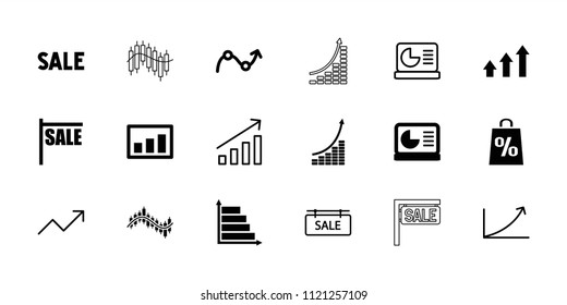 Sales icon. collection of 18 sales filled and outline icons such as sale, graph, chart on display, sale tag, money growth. editable sales icons for web and mobile.