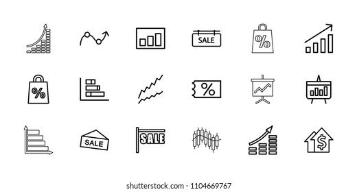 Sales icon. collection of 18 sales outline icons such as sale, ticket on sale, graph, money growth, dolar growth, chart. editable sales icons for web and mobile.
