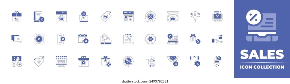 Sales icon collection. Duotone style line stroke and bold. Vector illustration. Containing hotsale, percentage, shoppingbag, gift, smartphone, discount, onlineshopping, offer.
