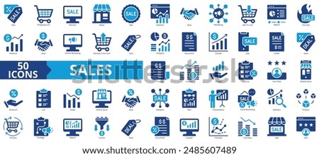 Sales icon collection set. Containing sale, shopping cart, monitor, retail, statistics, deal, marketing icon. Simple flat vector.