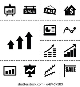 Sales icon. set of 13 filled salesicons such as sale tag, graph, chart, chart on display, sale, money growth, dolar growth