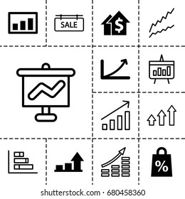 Sales icon. set of 13 filled and outline sales icons such as graph, shopping sale, sale tag, chart, dolar growth, money growth