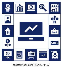 sales icon set. 17 filled sales icons.  Simple modern icons such as: Growth, Influencer, Sales, Analytics, Sale
