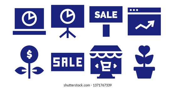 sales icon set. 8 filled sales icons.  Simple modern icons about  - Growth, Analytics, Sale, Online marketing