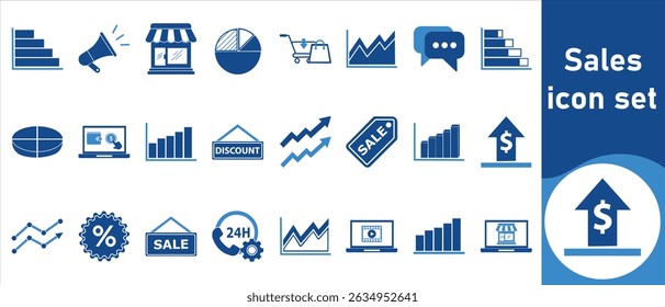 Sales icon set, analytics, campaign management, robots, automation, email marketing, background, campaigns, internet, lead nurturing, ideas and more