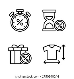 Sales icon set = Discount sale, hourglass, gift, shirt size