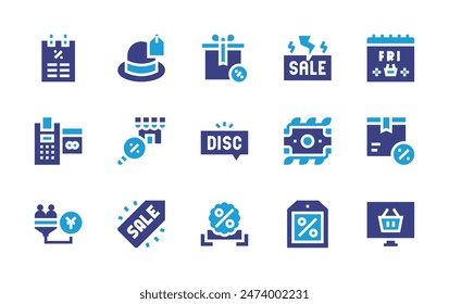 Sales icon set. Duotone color. Vector illustration. Containing salespipeline, saletag, pointofsale, sale, box, pamelahat, poster, search, giftbox, discount, money, blackfriday, label.