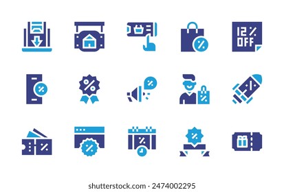 Sales icon set. Duotone color. Vector illustration. Containing sale, discount, smartphone, rocket, shoppingbag, marketing, banner, onlineshopping, poster, gift, promotion, consumer.