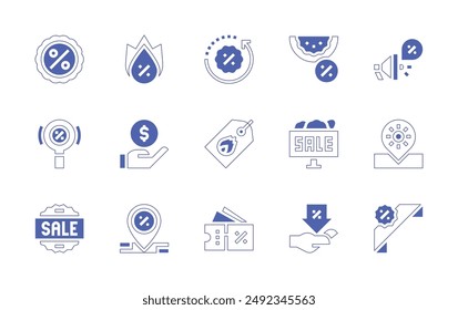 Sales icon set. Duotone style line stroke and bold. Vector illustration. Containing sale, hotsale, sales, placeholder, hotdeal, discount, time, location, watermelon, banner, marketing.