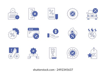 Sales icon set. Duotone style line stroke and bold. Vector illustration. Containing flashsale, sale, summersale, coupon, discount, phone, pricetag, car, banner, money.