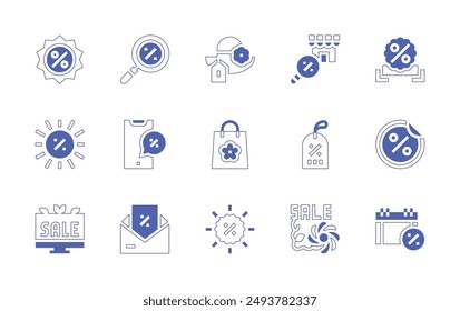 Sales icon set. Duotone style line stroke and bold. Vector illustration. Containing sales, sale, summersale, springsales, digitalmarketing, pamela, discount, search, label.