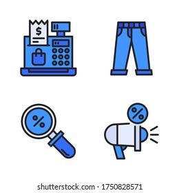 Sales icon set (Filled Line) = register machine, jeans, search discount, megaphone marketing