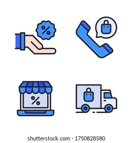 Sales icon set (Filled Line) = hand discount, call center, shopping online, truck delivery