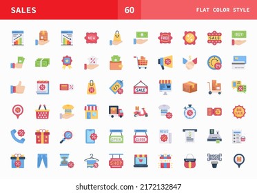 Sales Icon Set Flat Color Of Vector Icons. Can Used For Digital Product, Presentation, UI And Many More.