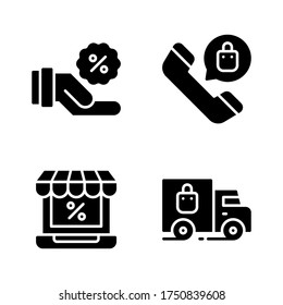 Sales icon set = hand discount, call center, shopping online, truck delivery
