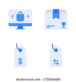 Sales icon set = shopping online, box fragile, price tage, discount