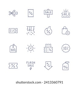 Sales icon set. Thin line icon. Editable stroke. Containing cut, coupon, percent, ticket, sale, sales, flashsale, summersale, hotsale, discount, decrease, pricetag.