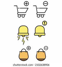 sales icon set. trolley, bell, bag. Colored icons are suitable to complement applications, stores, other media.