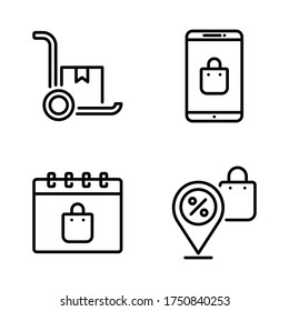 Juego de iconos de ventas = Trole box, smartphone, calendario, ubicación de descuento